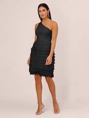Aidan by Adrianna Papell Chiffon Feather Cocktail Black Dress - Image 3 of 6