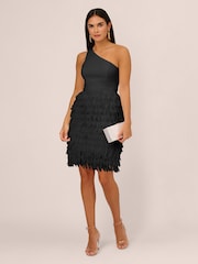 Aidan by Adrianna Papell Chiffon Feather Cocktail Black Dress - Image 4 of 6