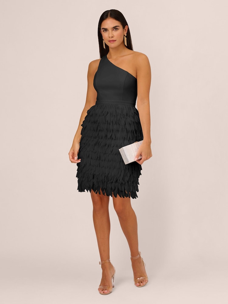 Robe cocktail Aidan by Adrianna Papell en mousseline de plumes noire - Image 4 of 6