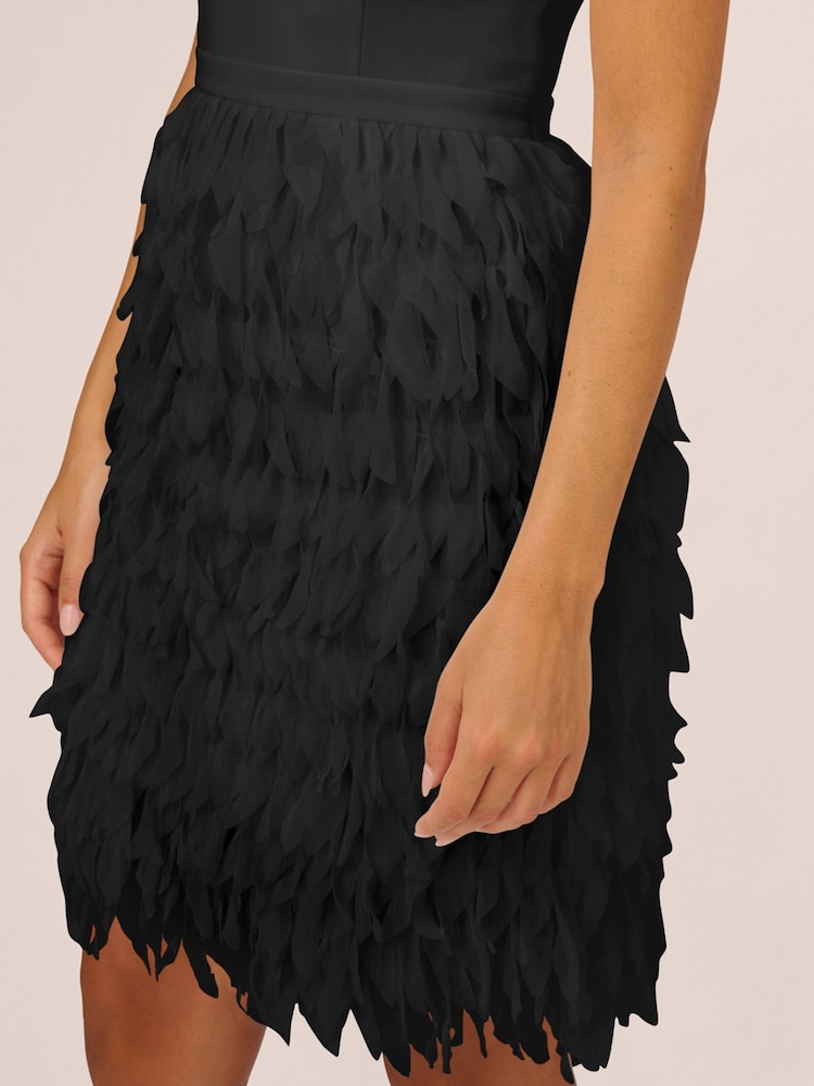 Aidan by Adrianna Papell Chiffon Feather Cocktail Black Dress - Image 6 of 6