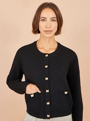 Yumi Black Bow Button Cardigan - Image 2 of 5