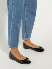 Dune London Black Chrome Standard Fit Hallo Charm Trim Ballet Shoes - Image 1 of 7