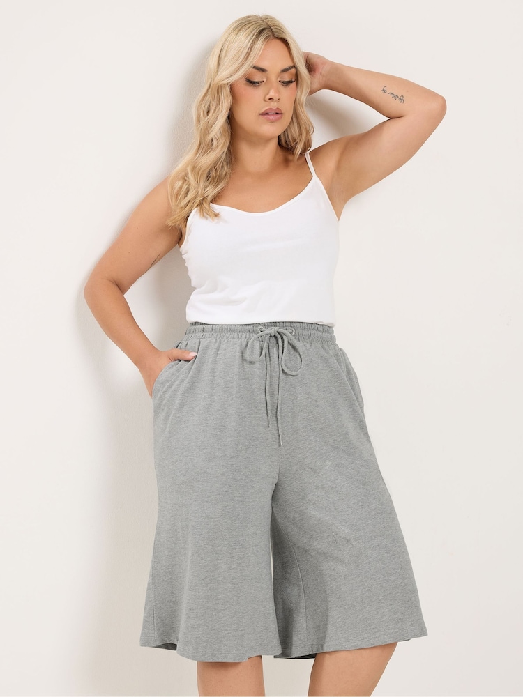 Yours Curve Grey Long Sweat Shorts - Image 1 of 6