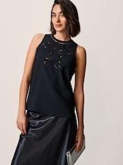 Black Cutwork Crochet Woven Front Vest - Image 1 of 6