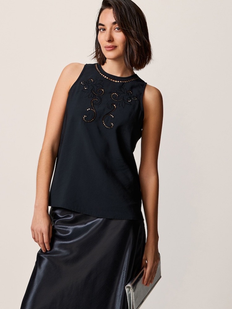 Black Cutwork Crochet Woven Front Vest - Image 1 of 6