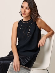 Black Cutwork Crochet Woven Front Vest - Image 2 of 6