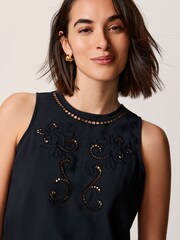 Black Cutwork Crochet Woven Front Vest - Image 4 of 6