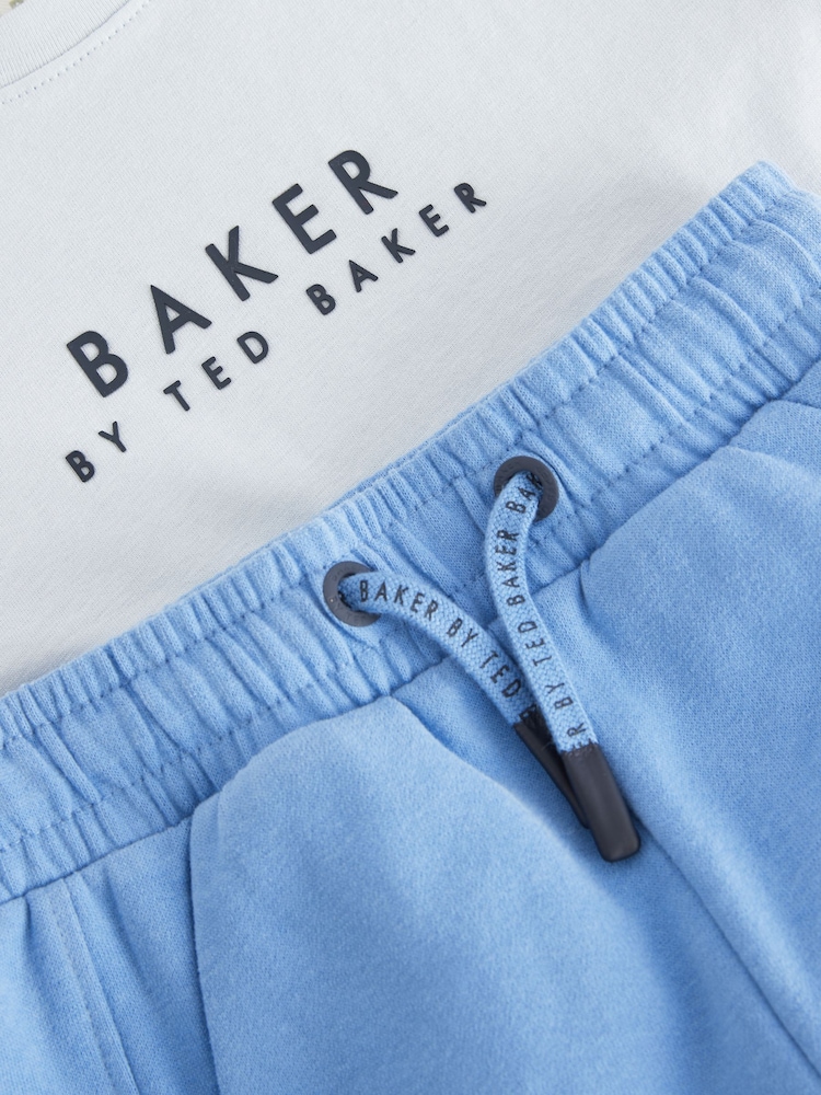 modra - Baker by Ted Baker mornarsko moder/bela 100% bombaž majica in kratke hlače - Slika 7 iz 7