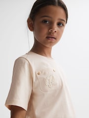 Reiss Pink Chloe 9-14 yrs Embroidered Crew Neck T-Shirt - Image 1 of 6