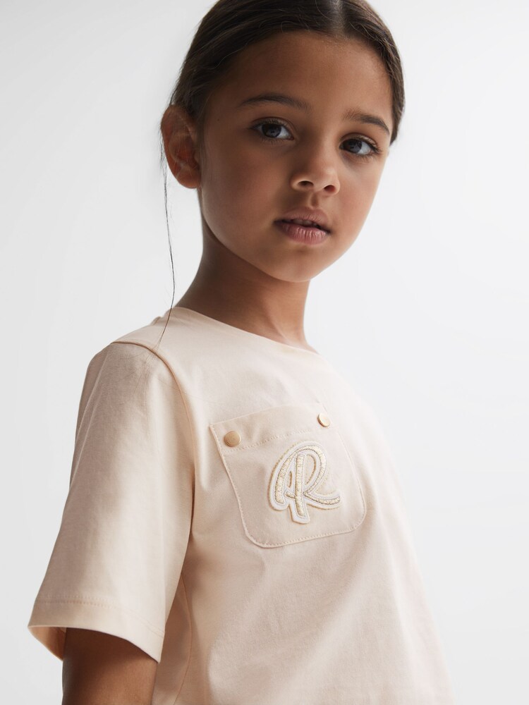 Reiss Pink Chloe 9-14 yrs Embroidered Crew Neck T-Shirt - Image 1 of 6
