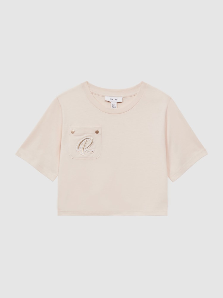 Reiss Pink Chloe 9-14 yrs Embroidered Crew Neck T-Shirt - Image 2 of 6