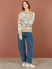 Yumi Brown Floral Intarsia Relaxed Fit Jumper - Image 2 of 5