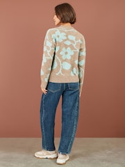 Yumi Brown Floral Intarsia Relaxed Fit Jumper - Image 5 of 5