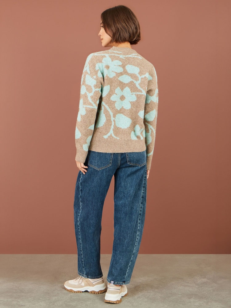 Yumi Brown Floral Intarsia Relaxed Fit Jumper - Image 5 of 5 Yumi Brown Floral Intarsia Relaxed Fit Jumper - Image 5 of 5