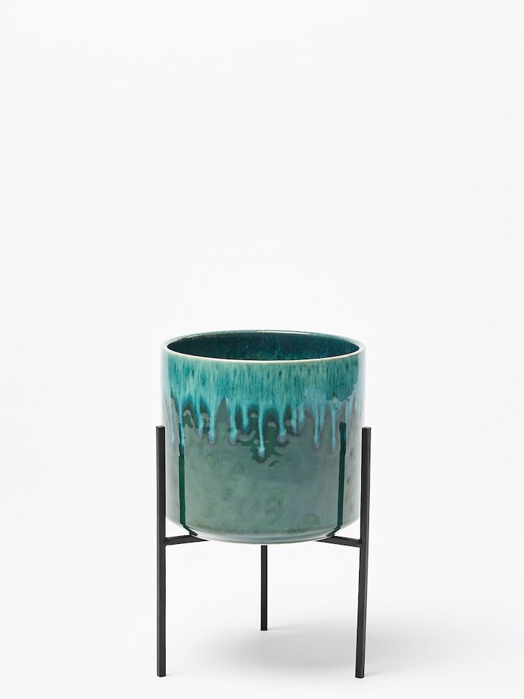 Oliver Bonas Green Garden Lani Ceramic Short Plant Pot Planter - Image 2 of 4