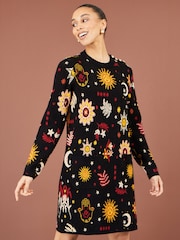 Yumi Black Cosmic Intarsia Knitted Tunic Dress - Image 1 of 5
