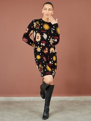 Yumi Black Cosmic Intarsia Knitted Tunic Dress - Image 3 of 5