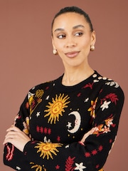 Yumi Black Cosmic Intarsia Knitted Tunic Dress - Image 4 of 5