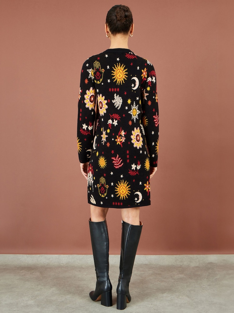 Yumi Black Cosmic Intarsia Knitted Tunic Dress - Image 5 of 5 Yumi Black Cosmic Intarsia Knitted Tunic Dress - Image 5 of 5