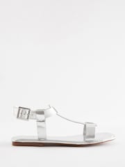 Silver Extra Wide Fit Forever Comfort® Leather T-Bar Sandals - Image 2 of 5