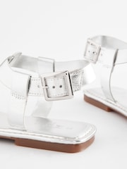 Silver Extra Wide Fit Forever Comfort® Leather T-Bar Sandals - Image 4 of 5