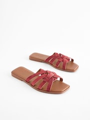 Red Extra Wide Fit Forever Comfort® Leather Lattice Mules Sandals - Image 1 of 5