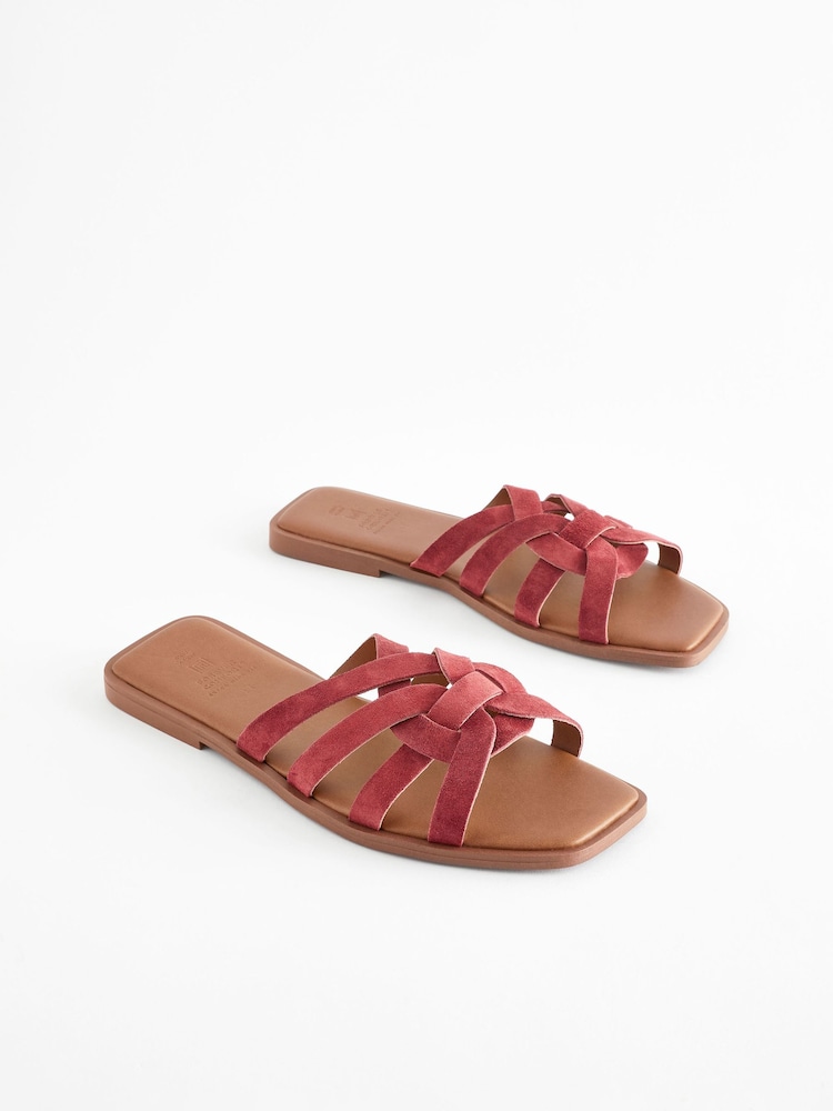 Red Extra Wide Fit Forever Comfort® Leather Lattice Mules Sandals - Image 1 of 5