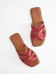 Red Extra Wide Fit Forever Comfort® Leather Lattice Mules Sandals - Image 2 of 5