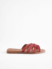Red Extra Wide Fit Forever Comfort® Leather Lattice Mules Sandals - Image 3 of 5