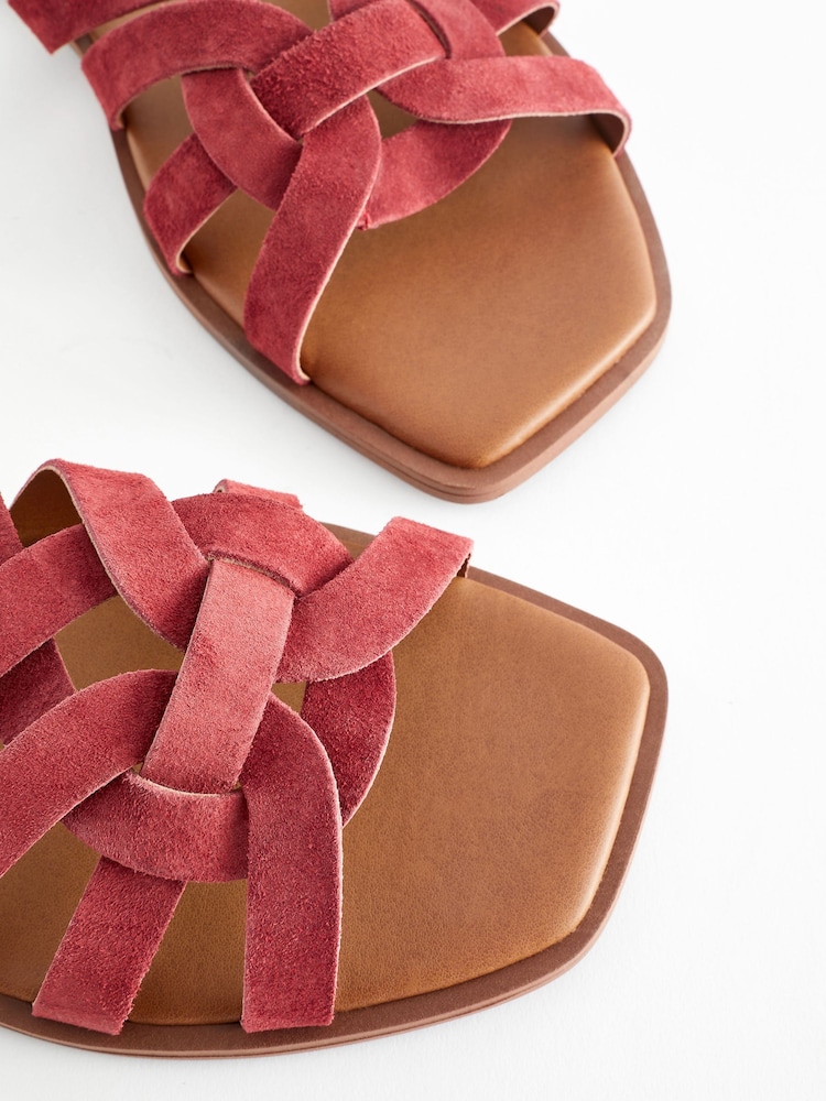 Red Extra Wide Fit Forever Comfort® Leather Lattice Mules Sandals - Image 5 of 5