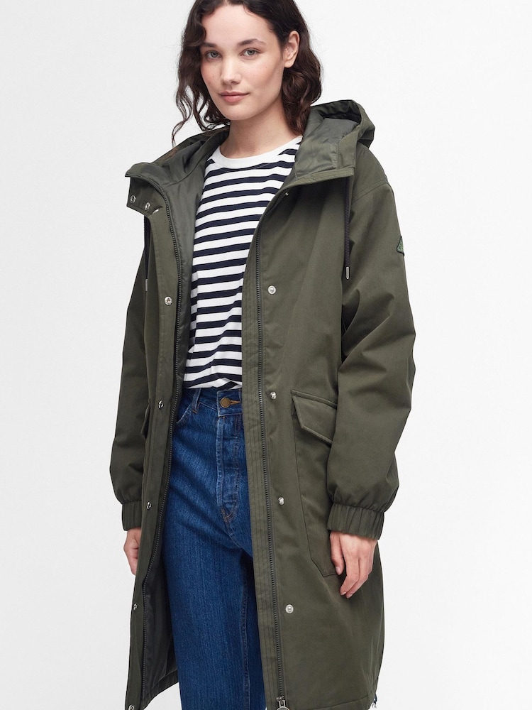 Barbour® Olive Green Waterproof Shelburne Longline Jacket - Image 1 of 8 Barbour® Olive Green Waterproof Shelburne Longline Jacket - Image 1 of 8