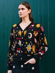 Yumi Black Cosmic Intarsia Cardigan - Image 2 of 5