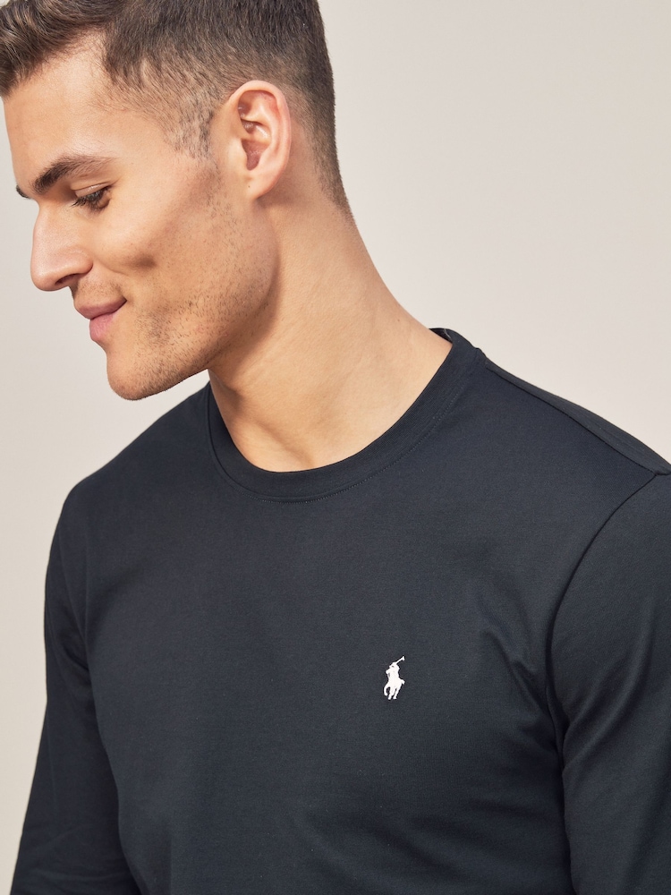 Polo Ralph Lauren Dark Black Logo Long Sleeve Cotton T-Shirt - Image 4 of 5