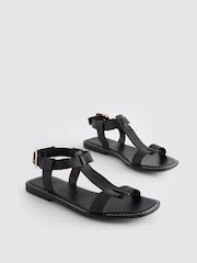 Black Extra Wide Fit Forever Comfort® Leather T-Bar Sandals - Image 1 of 5
