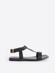 Black Extra Wide Fit Forever Comfort® Leather T-Bar Sandals - Image 2 of 5