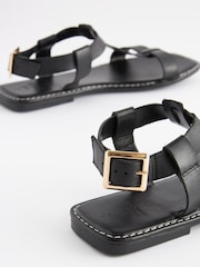 Black Extra Wide Fit Forever Comfort® Leather T-Bar Sandals - Image 3 of 5