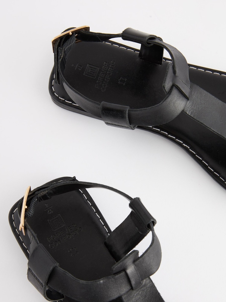 Black Extra Wide Fit Forever Comfort® Leather T-Bar Sandals - Image 5 of 5