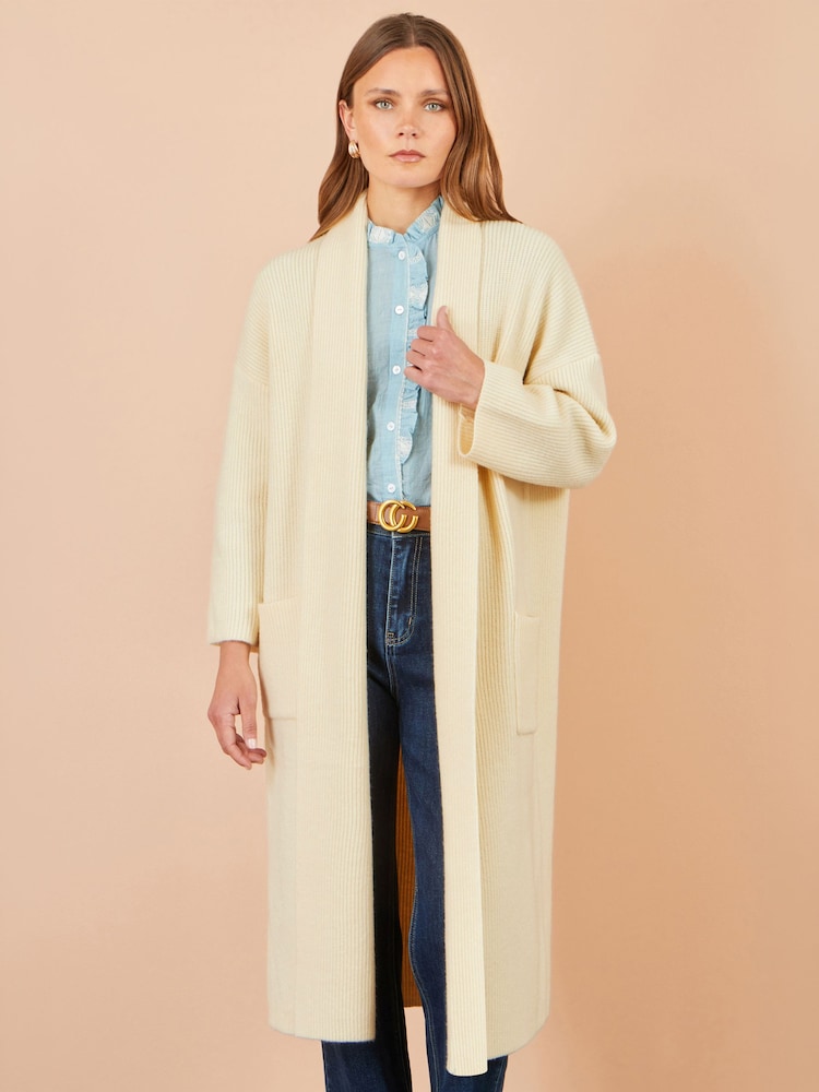 Yumi Cream Knitted Maxi Cardigan With Pockets - Image 1 of 4 Yumi Cream Knitted Maxi Cardigan With Pockets - Image 1 of 4