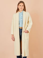 Yumi Cream Knitted Maxi Cardigan With Pockets - Image 2 of 4