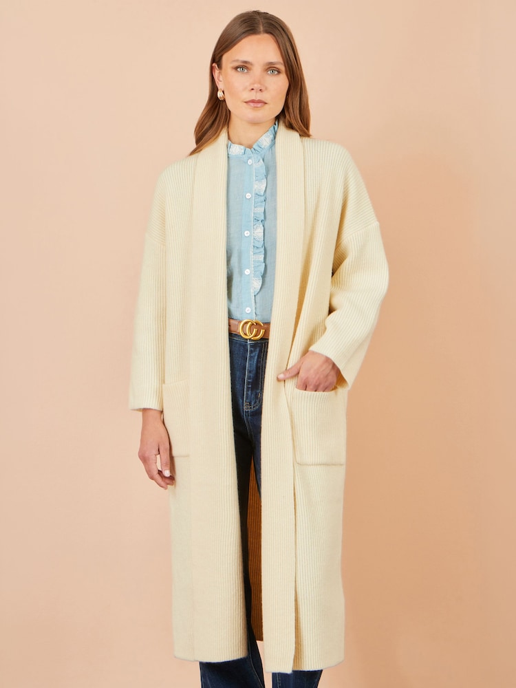 Yumi Cream Knitted Maxi Cardigan With Pockets - Image 2 of 4 Yumi Cream Knitted Maxi Cardigan With Pockets - Image 2 of 4