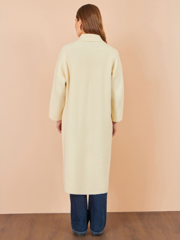 Yumi Cream Knitted Maxi Cardigan With Pockets - Image 4 of 4 Yumi Cream Knitted Maxi Cardigan With Pockets - Image 4 of 4