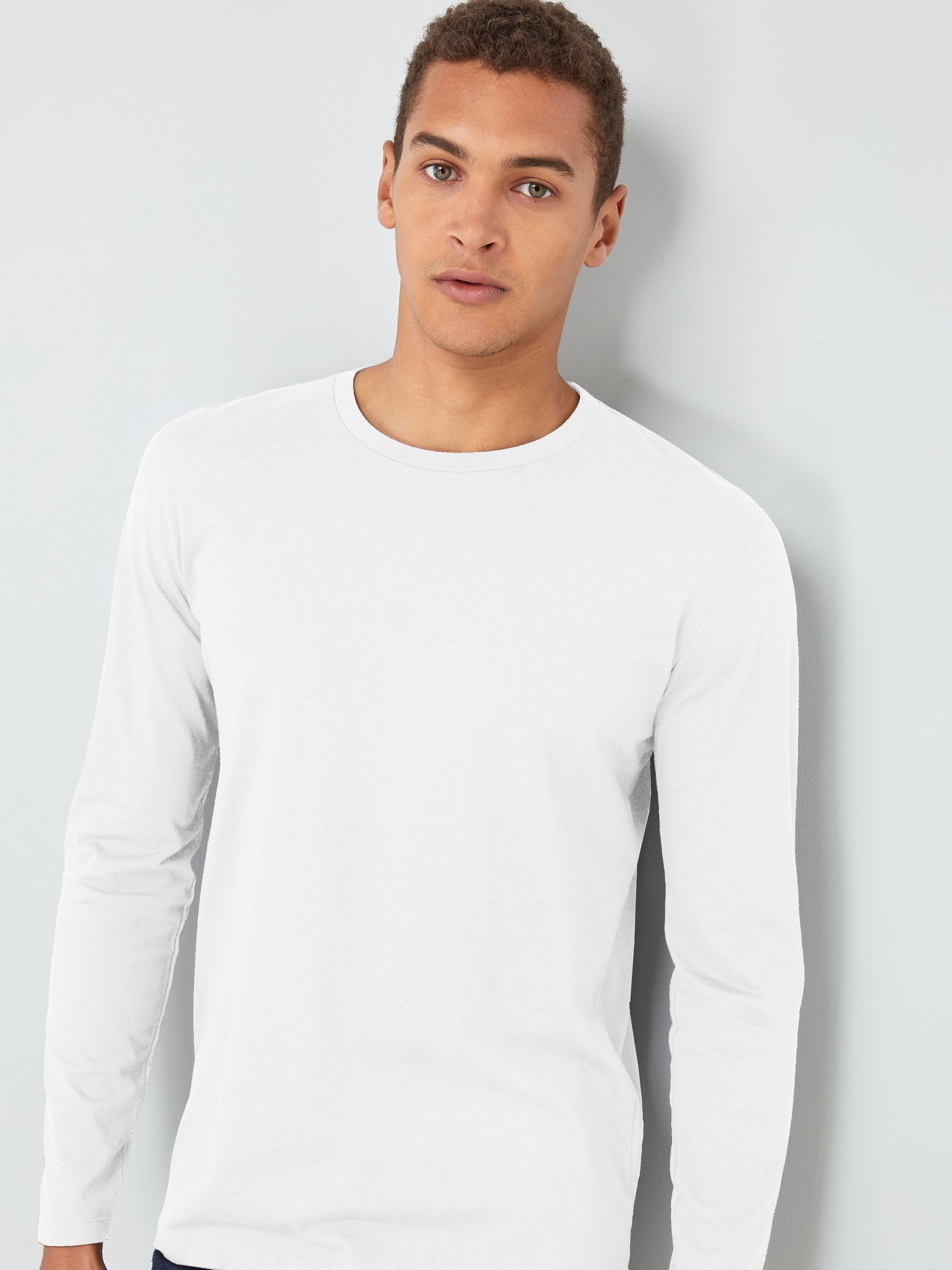 White Regular Fit Long Sleeve Crew Neck 100 Cotton T Shirt