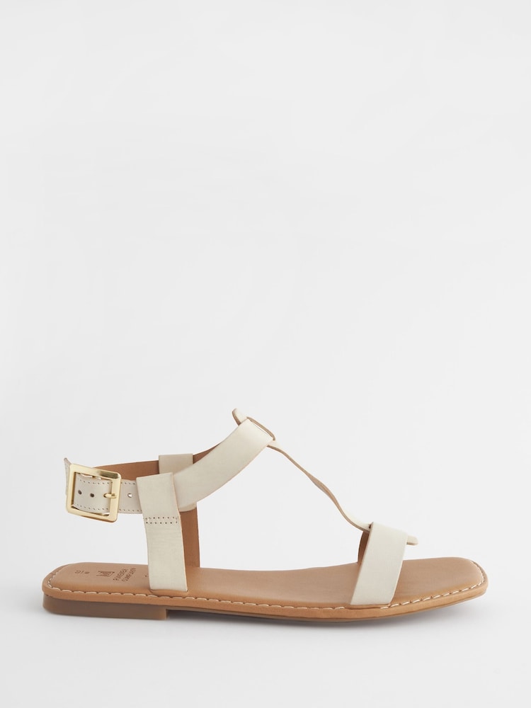 Bone Extra Wide Fit Forever Comfort® Leather T-Bar Sandals - Image 1 of 3