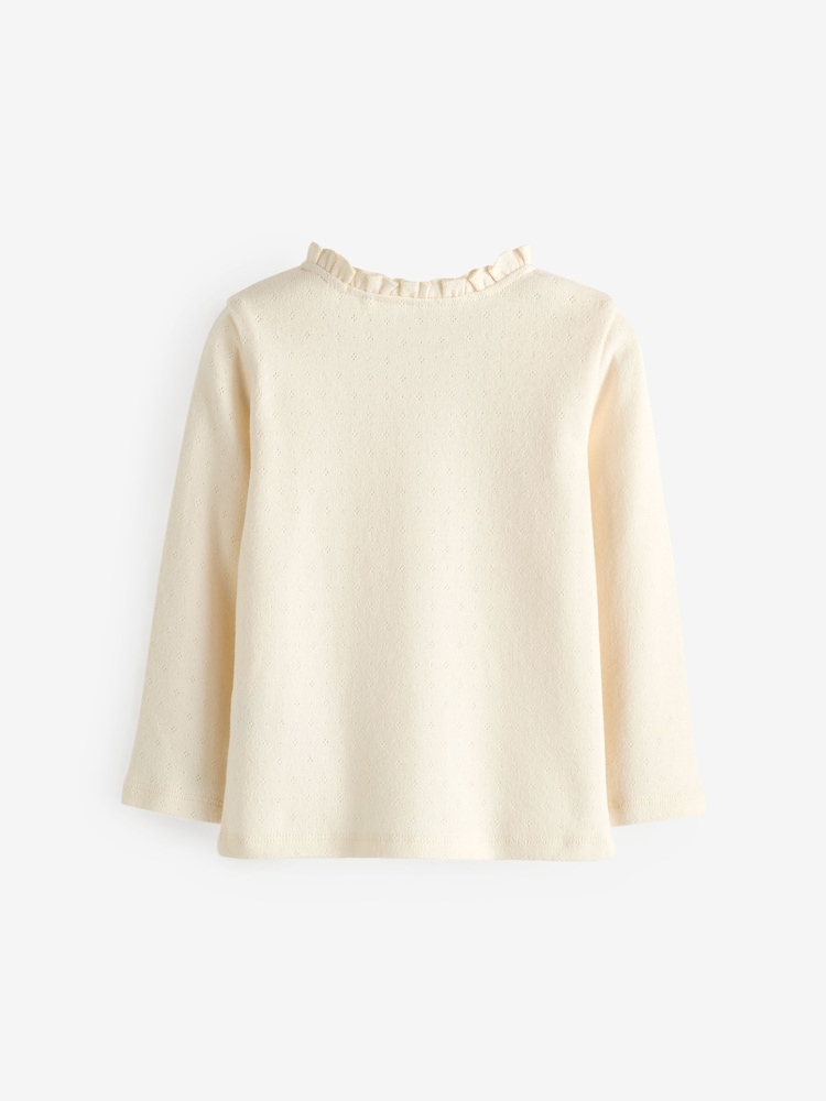 Ecru White 100% Cotton Pointelle Top (3mths-7yrs) - Image 2 of 3