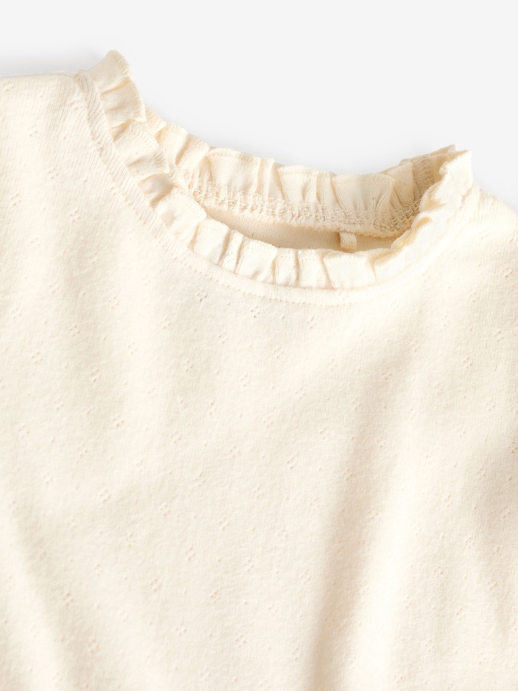 Ecru White 100% Cotton Pointelle Top (3mths-7yrs) - Image 3 of 3