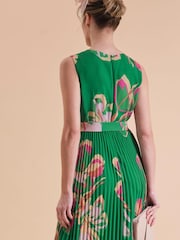Pure Collection Green Pleated Sleeveless Dress - Image 2 of 4