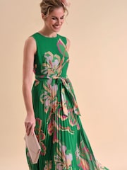 Pure Collection Green Pleated Sleeveless Dress - Image 3 of 4