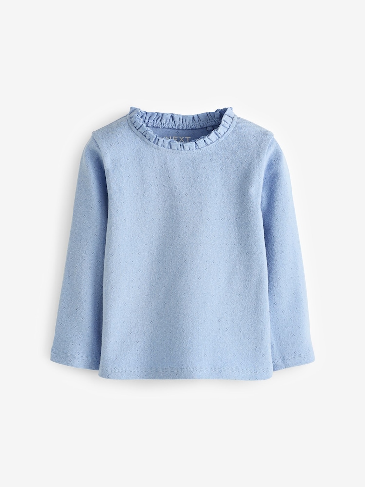 Blue 100% Cotton Pointelle Top (3mths-7yrs) - Image 1 of 3 Blue 100% Cotton Pointelle Top (3mths-7yrs) - Image 1 of 3