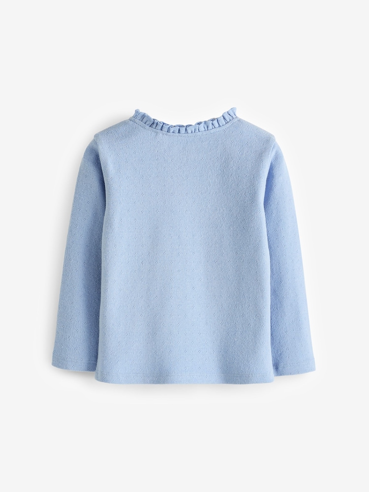 Blue 100% Cotton Pointelle Top (3mths-7yrs) - Image 2 of 3 Blue 100% Cotton Pointelle Top (3mths-7yrs) - Image 2 of 3
