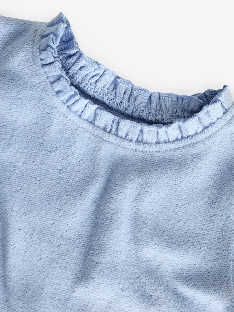 Blue 100% Cotton Pointelle Top (3mths-7yrs) - Image 3 of 3 Blue 100% Cotton Pointelle Top (3mths-7yrs) - Image 3 of 3